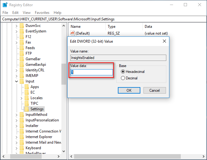 set the Value data to 1
