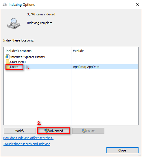 select the folder and click on Advanced