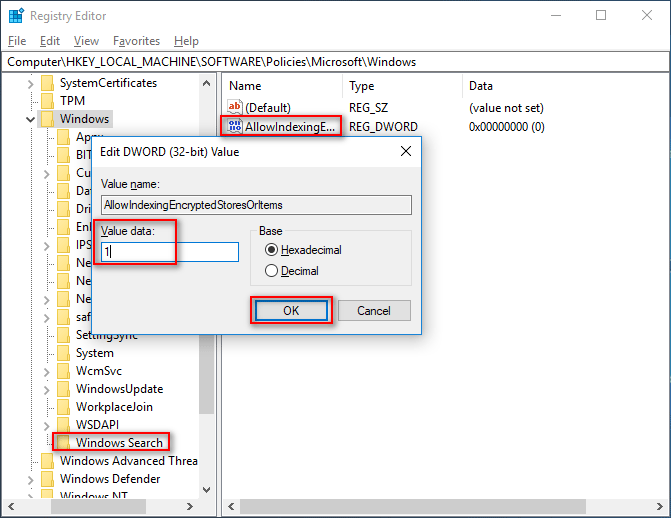 enable indexing encrypted files
