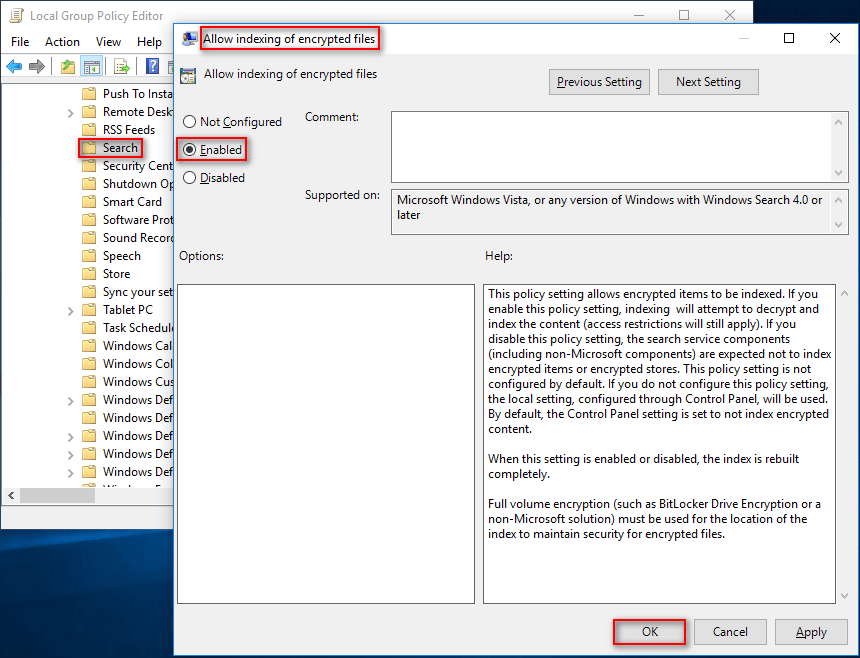 add encrypted files to index