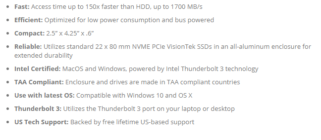 specifications of VisionTek SSD 
