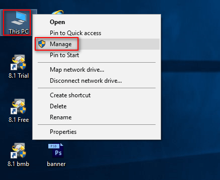 right click on This PC and choose Manage