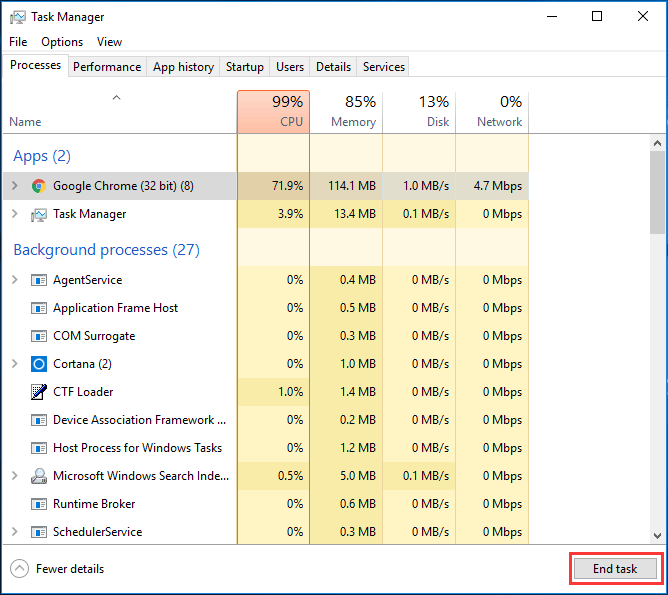 end Google task in task manager