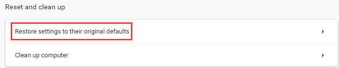 restore Chrome to default settings