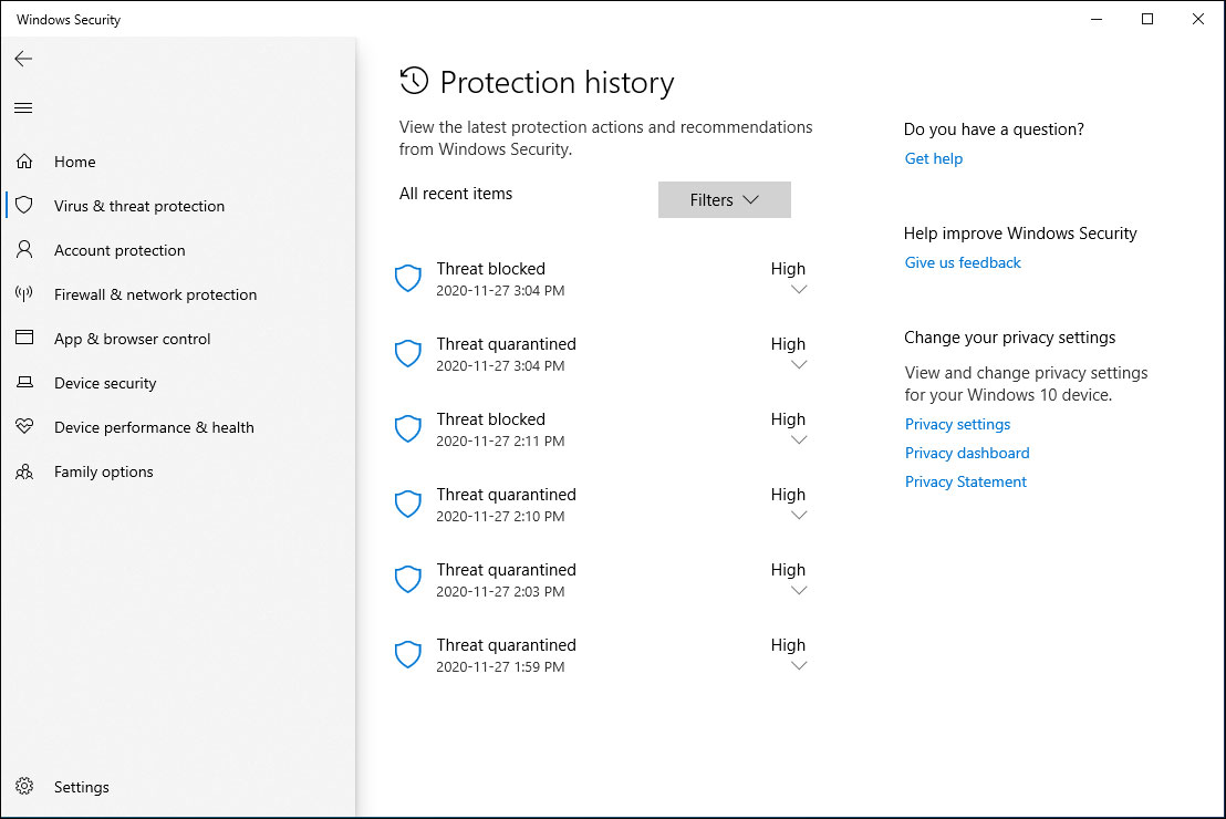 Protection history