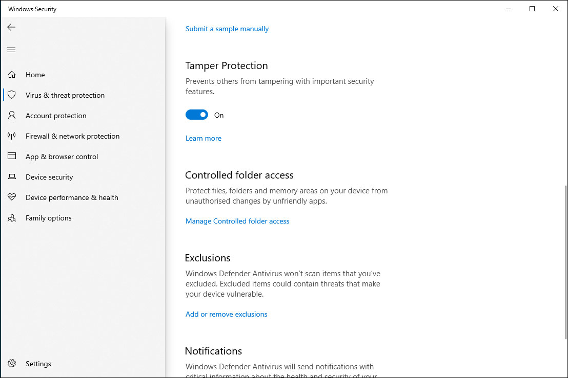 enable Tamper Protection setting