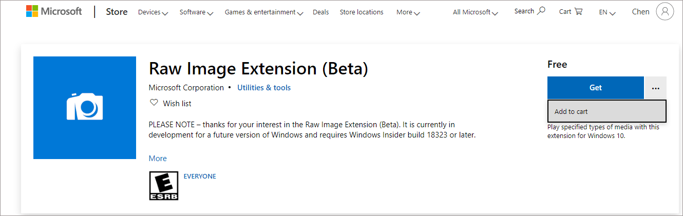 RAW Image Extension Beta