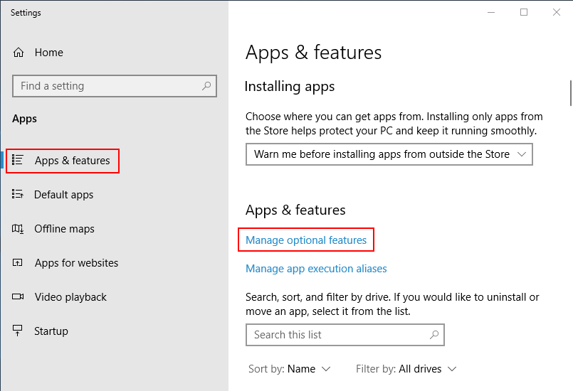 optional features