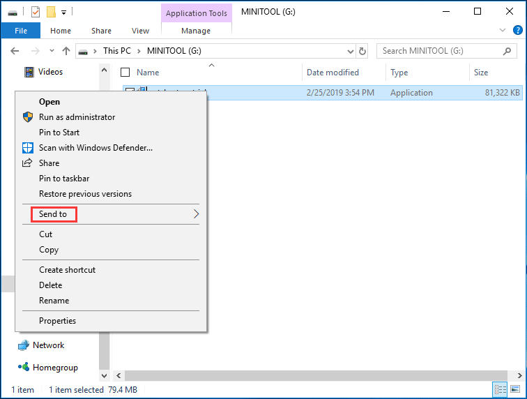 send to context menu command