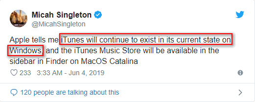 iTunes for Windows will continue