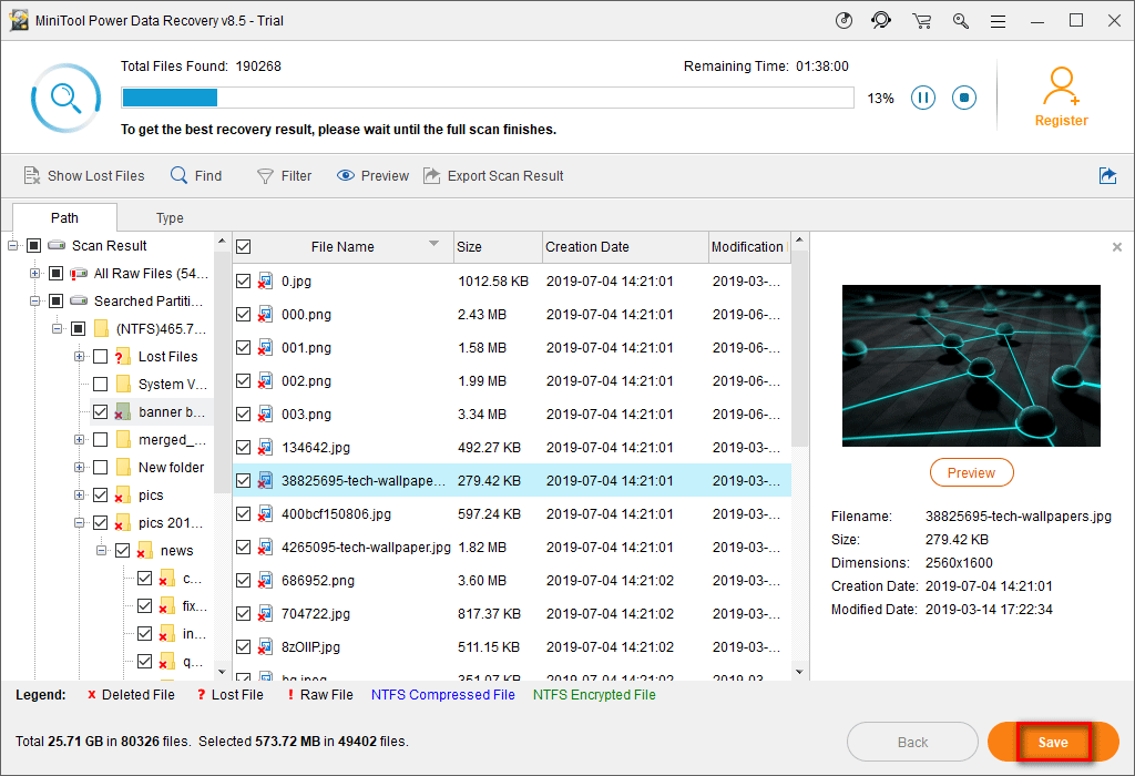 browse and select needed files