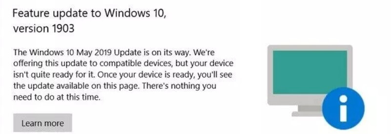 Windows 10 1903 has been blocked