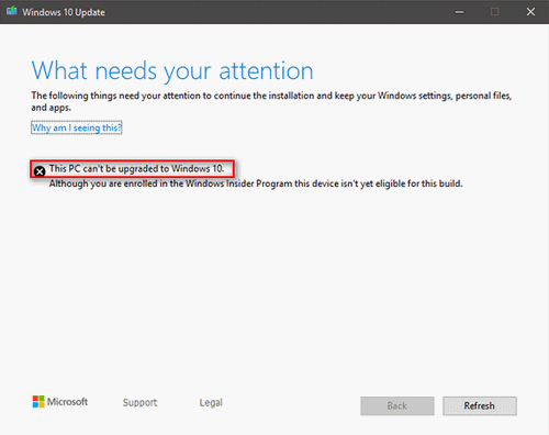 Windows 10 update failed