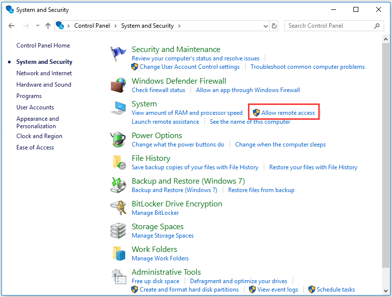 go to Allow remote access under system