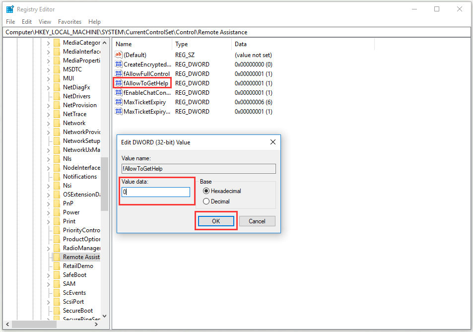 change value data from 1 to 0