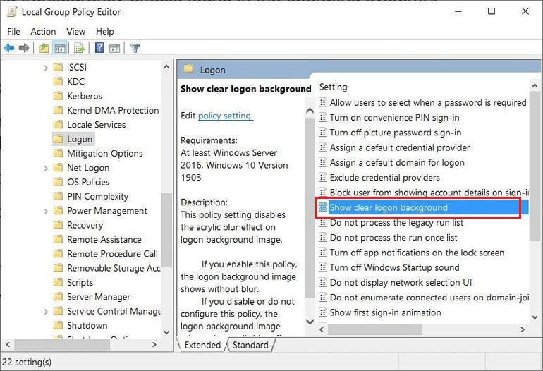 double click Show clear logon background