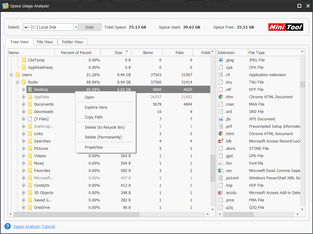 PC drive space analyzer