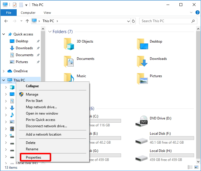 click This PC and choose Properties