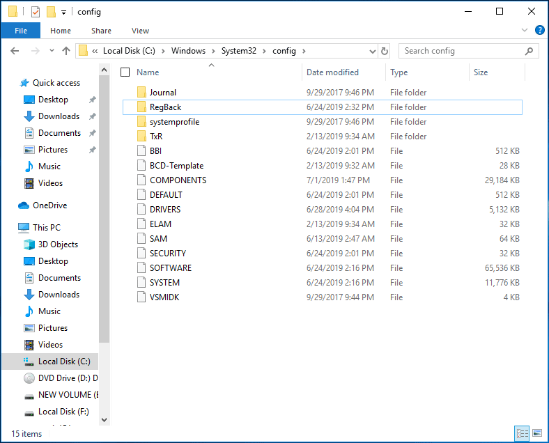 the RegBack folder