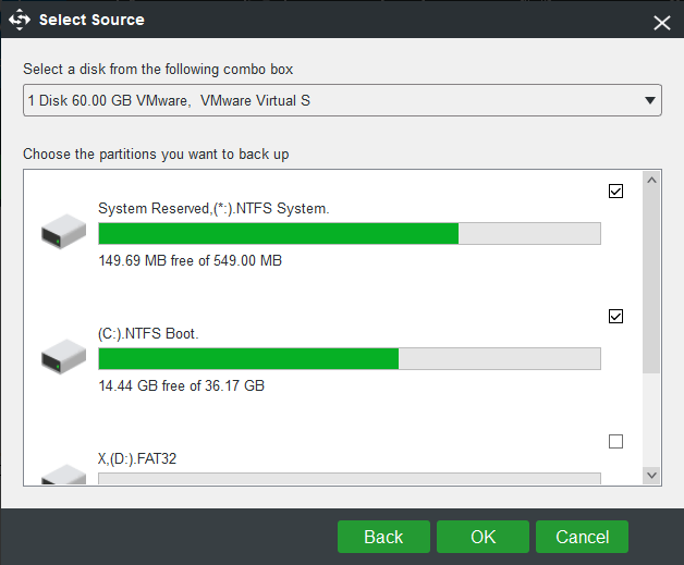 Choose system drives as source