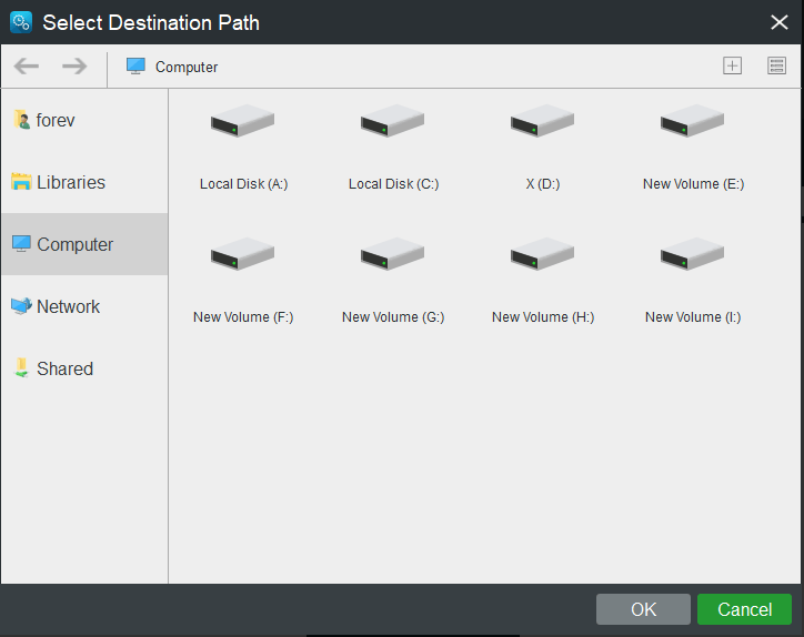 Choose a destination drive which is used to store system image backup