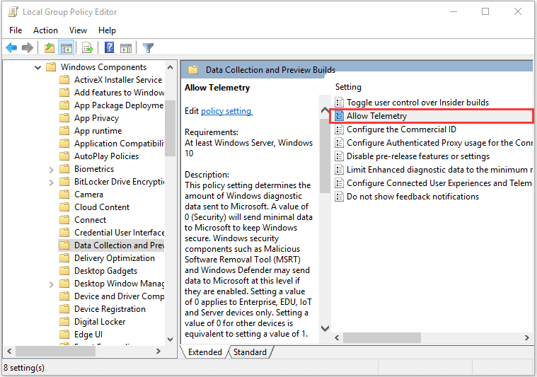 Find out Allow Telemetry