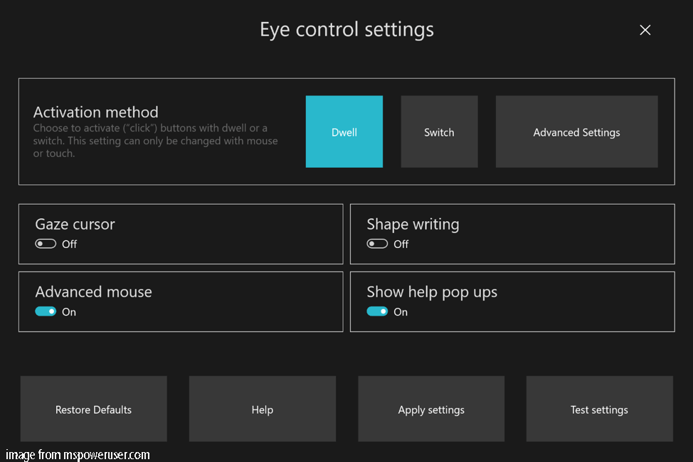 Eye Control settings