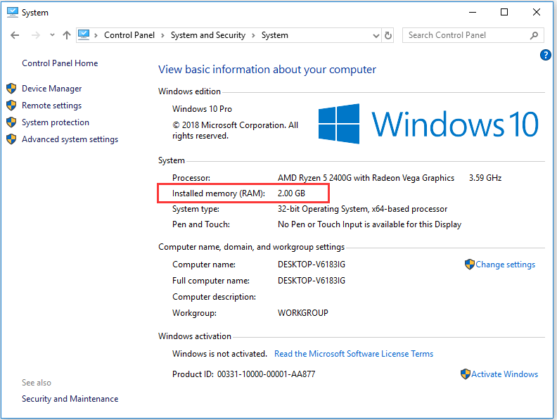 how to check Windows 10 computer RAM