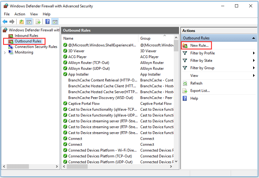 create a new Firewall rule