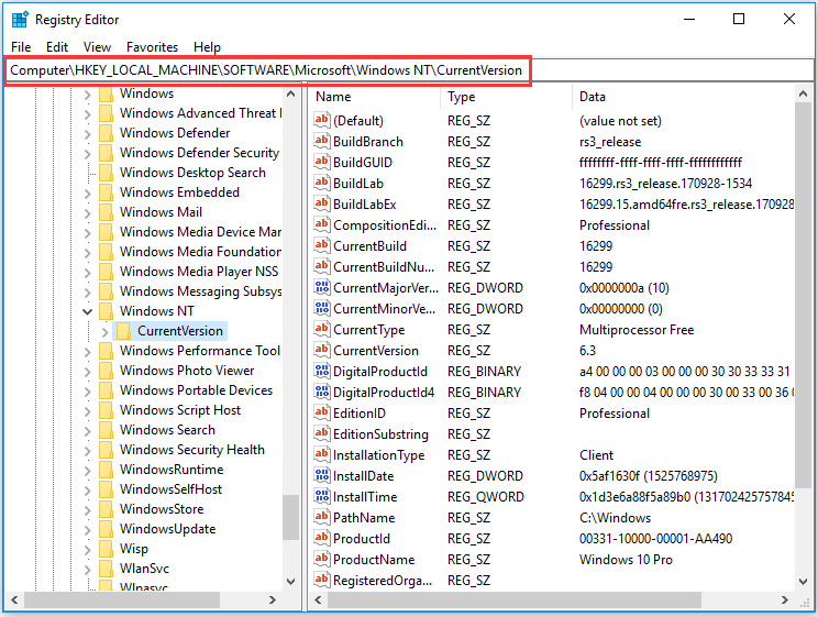 navigate to CurrentVersion folder