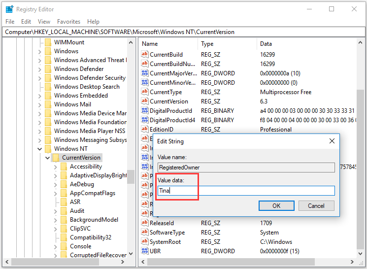 change registered name 