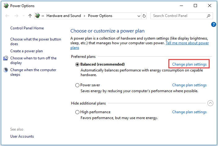 choose Change plan settings