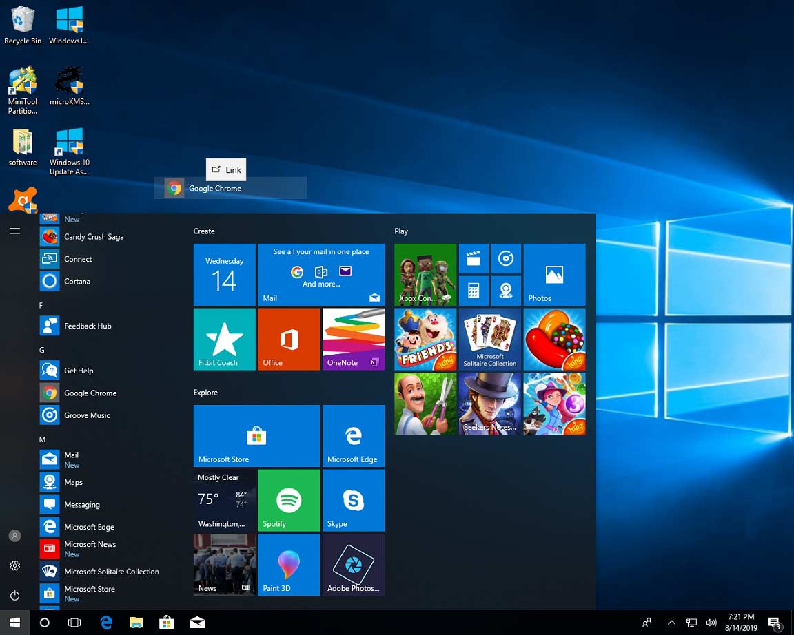 drag and drop an app to create desktop shortcut Windows 10