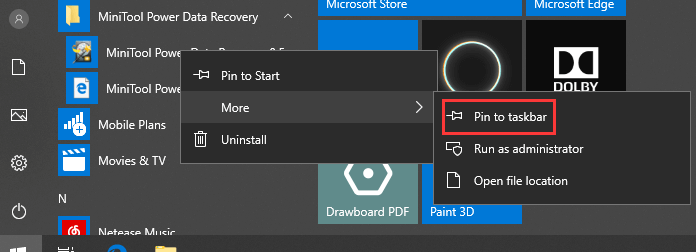 pin programs to taskbar
