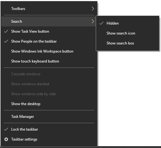 remove search box from taskbar