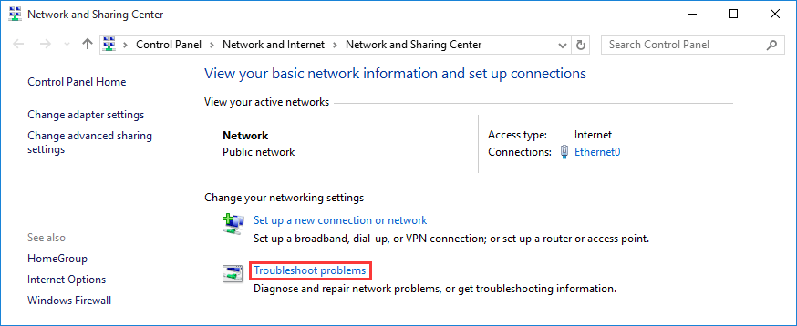 select Troubleshoot problems