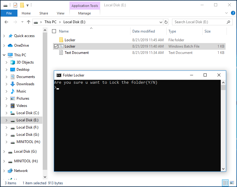 folder locker CMD window