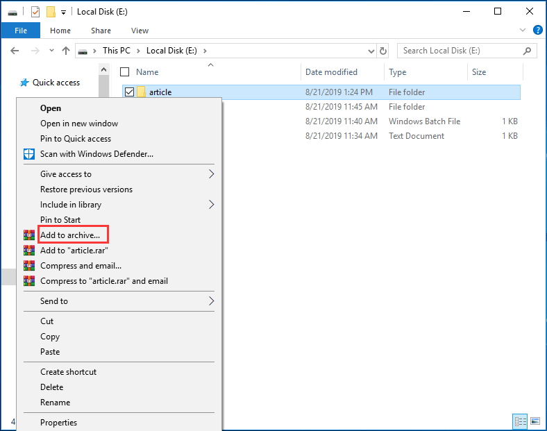 add folder to archive