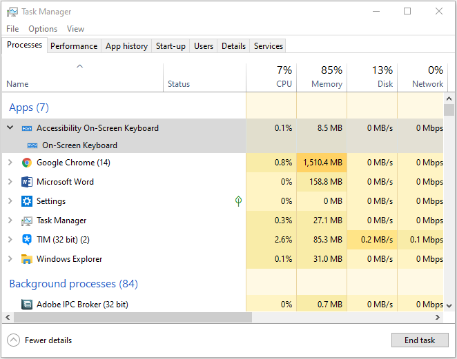 end the on-screen keyboard process