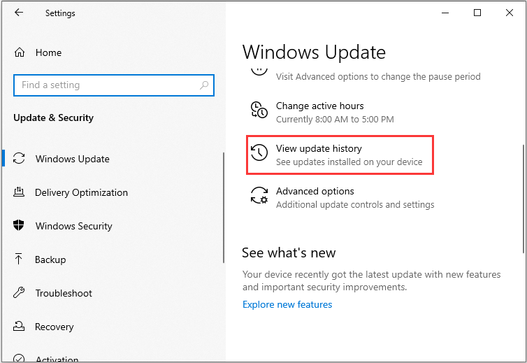 go to Windows Update tab and click Update history