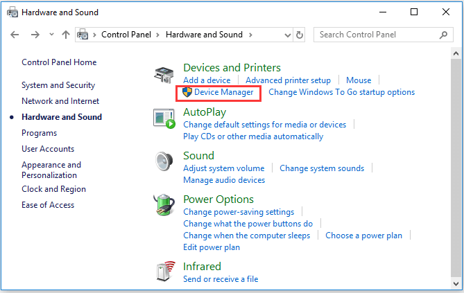 open Device Manager from Control Panel