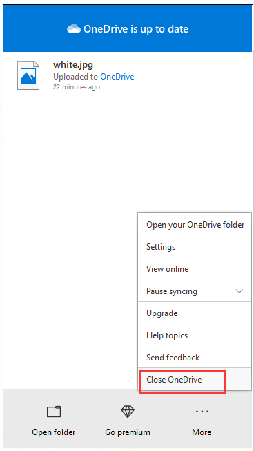 click Close OneDrive 