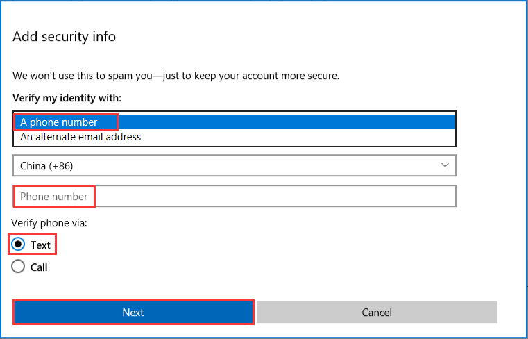 input your phone number and choose a via to verify phone