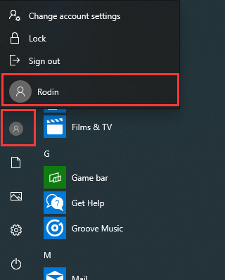 use the Start menu to switch users on Windows 10