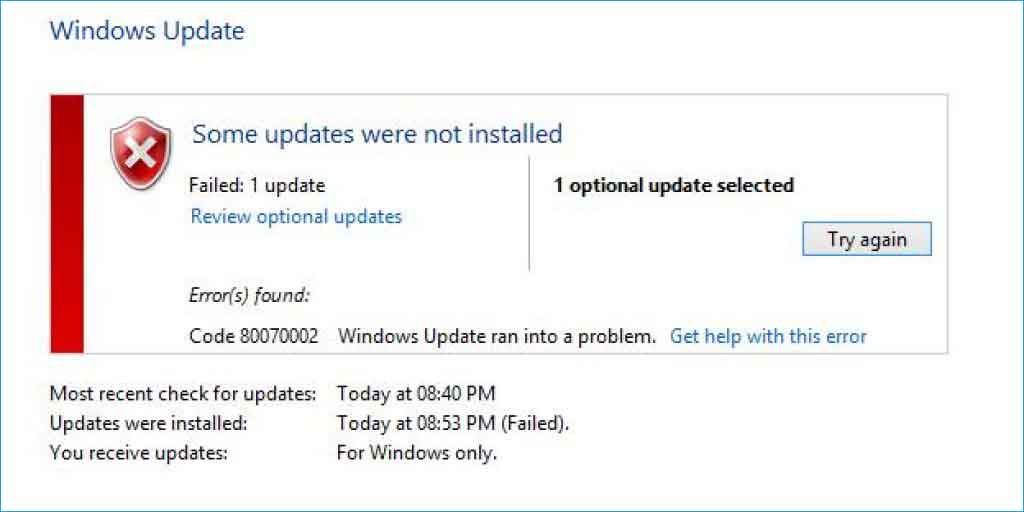 the error 0x8024200D appears