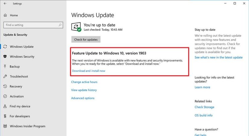 Feature update to Windows 10 version 1903