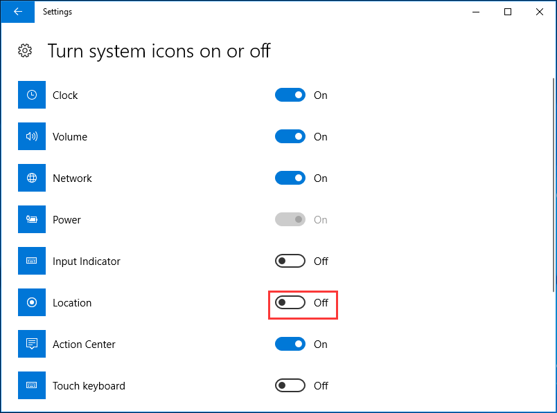 turn system icons on or off