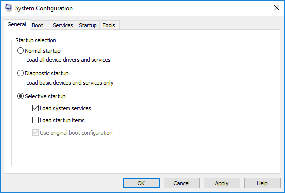 uncheck load startup items