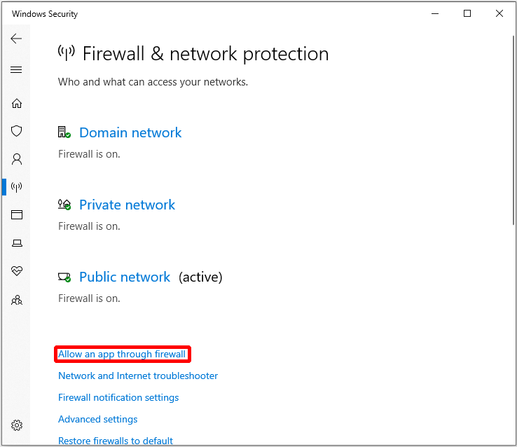 click Allow an app through firewall
