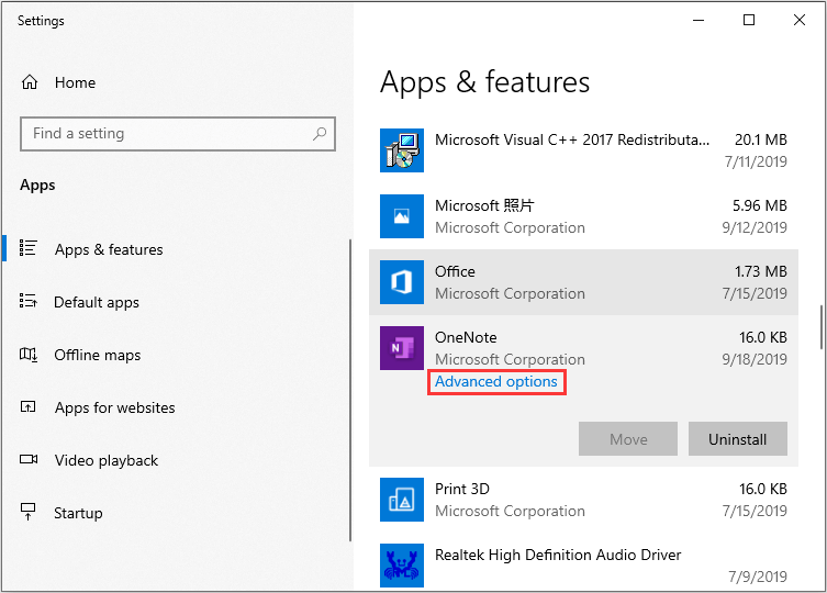 click Advanced options